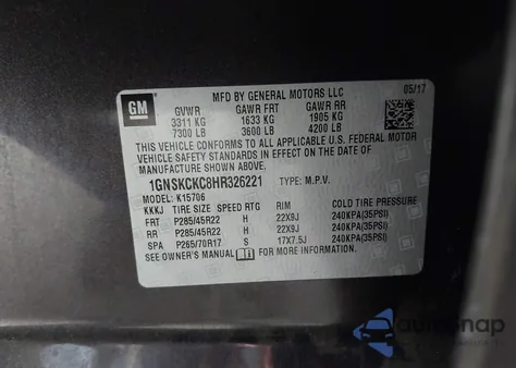 2017 Chevrolet Tahoe Premier из США, поврежденный, VIN 1GNSKCKC8HR326221